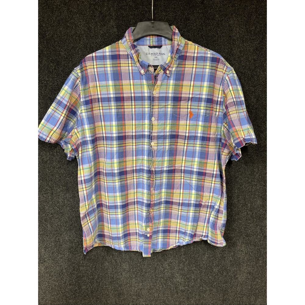 U.S. Polo Association Blue Multi Striped Short Sleeve Button Up Shirt Men's 3Xl